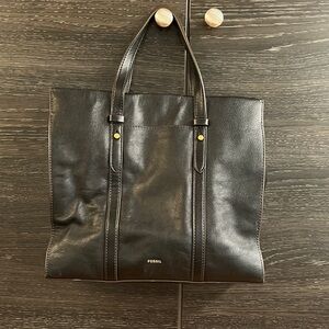 Fossil Black Pebbled Leather Tote Bag with After Market Crossbody Strap